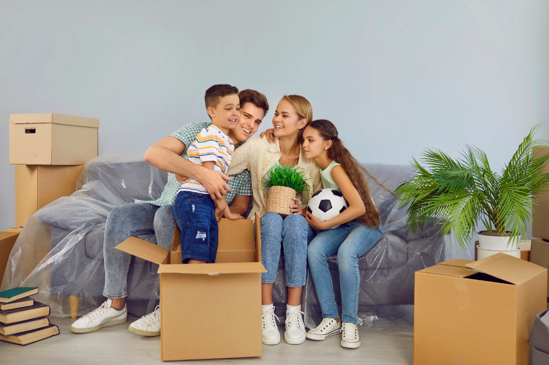 Happy Friendly Family Children Moving